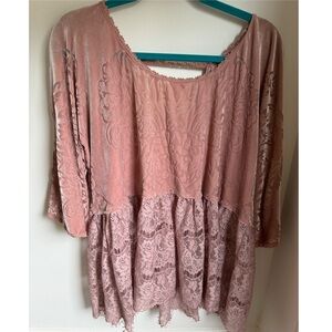 Free People Velvet Lace Fortune Teller Top - Dusty Blush Pink - XSmall